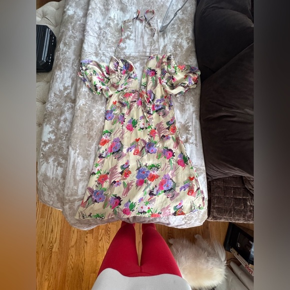 Topshop sketched floral tie front mini dress in multi​ - Picture 5 of 10